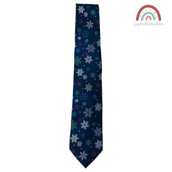 New! Hallmark Holiday Traditions Snowflakes Navy Tie - Picture 1 of 7